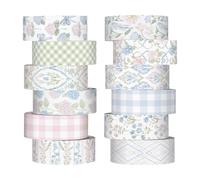 YooNotee 12 Rolls Floral Washi Tape Set,Pink and Blue,Flowers