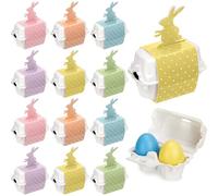 YooNotee 48 Pcs Easter Egg Cartons 2 Count White Egg Holder with Pastel Macaron Color Pack Bunny Bands Natural Pulp Paper for Chicken Hunt DIY Gifts Mini Craft Basket Party Favors Reusable