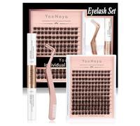 YOONOYA 144pcs Lash Extension Kit DIY Lash Clusters Eyelash Extension Kit, 8-16mm Mix D Curl Individual Lashes Kit with Lash Bond and Seal Lash Tweezers for Self Use (KIT-QD-8-16mm)