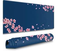 Yoonqun Blue Pink Flowers Large Gaming Mouse Pad 800x300x2 mm Long Computer Keyboard Mousepad XXL Mouse Mat Washable with Slip Rubber Base Desk Pad for PC, Laptop, Office