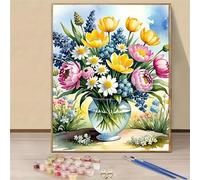 Yoonqun Colorful Bouquet Vase Paint by Numbers for Adults,Paint by Numbers Kits on Canvas Without Frame DIY Acrylic Oil Painting Kit for Beginner with Paint Brushes for Home Wall Decor 16x20 inch