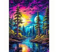 Yoonqun Colorful Sky Landscape Trees Paint by Numbers for Adults,Paint by Numbers Kits on Canvas Frameless DIY Acrylic Oil Painting Kit for Beginner with Paint Brushes for Home Wall Decor 12x16 inch