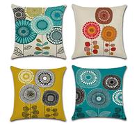 Yoonqun Cushion Covers 45x45cm Set of 4 Flowers Dandelion Decorative Pillow Covers 18x18in Modern Design Soft Linen Square Throw Pillow Covers for Living Room Home Office Sofa Car Garden Pillowcases