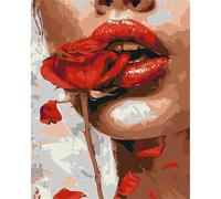Yoonqun Girl Red Lips Rose Paint by Numbers for Adults,Paint by Numbers Kits on Canvas Frameless DIY Acrylic Oil Painting Kit for Beginner with Paint Brushes for Home Wall Decor 12x16 inch