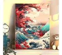 Yoonqun Japanese Wave Scenery Paint by Numbers for Adults,Paint by Numbers Kits on Canvas Framed DIY Acrylic Oil Painting Kit for Beginner with Paint Brushes for Home Wall Decor 26x30 inch