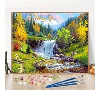 Yoonqun Mountains Rivers Landscapes Paint by Numbers for Adults,Paint by Numbers Kits on Canvas Framed DIY Acrylic Oil Painting Kit for Beginner with Paint Brushes for Home Wall Decor 8x12 inch