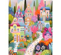 Yoonqun Paint by Numbers Cartoon Houses 20x26 inch Paint by Numbers Kits for Adults,Framed DIY Canvas Oil Painting Kit for Beginner,Acrylic Pigment Drawing Paintwork Art for Home Wall Decor