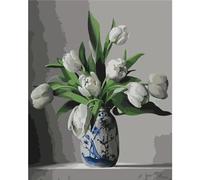 Yoonqun Paint by Numbers for Adults,DIY White Tulip Paint by Numbers Kits,with Paintbrushes Acrylic Canvas Oil Painting Arts Crafts for Home Wall Decor - Framed,16x20 inch