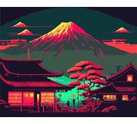 Yoonqun Paint by Numbers for Adults,Frameless DIY Japanese Volcano Paint by Numbers Kits,with Paintbrushes Acrylic Canvas Oil Painting Arts Crafts for Home Wall Decor 40x50 cm / 16x20 inch