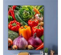 Yoonqun Paint by Numbers Kitchen Vegetables 16x20 inch Paint by Numbers Kits for Adults,Framed DIY Canvas Oil Painting Kit for Beginner,Acrylic Pigment Drawing Paintwork Art for Home Wall Decor