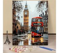 Yoonqun Paint by Numbers London Streets Scenery 20x26 inch Paint by Numbers Kits for Adults,Framed DIY Canvas Oil Painting Kit for Beginner,Acrylic Pigment Drawing Paintwork Art for Home Wall Decor