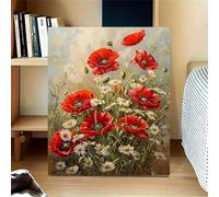 Yoonqun Paint by Numbers Poppy Daisy Flowers 18x24 inch Paint by Numbers Kits for Adults,Framed DIY Canvas Oil Painting Kit for Beginner,Acrylic Pigment Drawing Paintwork Art for Home Wall Decor