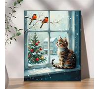 Yoonqun Paint by Numbers Window Cat Birds 26x30 inch Paint by Numbers Kits for Adults,Without Frame DIY Canvas Oil Painting Kit for Beginner,Acrylic Pigment Drawing Paintwork Art for Home Wall Decor