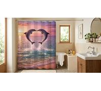 Yoonqun Shower Curtain,Sunset Love Dolphins Bathroom curtain 180 x 200 cm Water Reisistant Polyester shower curtains with 12 Reinforced Eyelets 12 Hooks
