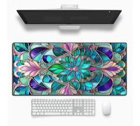 Yoonqun Stained Glass Flowers Large Gaming Mouse Pad 800x400x2 mm Long Computer Keyboard Mousepad XXL Mouse Mat Washable with Slip Rubber Base Desk Pad for PC, Laptop, Office