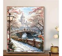 Yoonqun Winter Castle Bridge Paint by Numbers for Adults,Paint by Numbers Kits on Canvas Without Frame DIY Acrylic Oil Painting Kit for Beginner with Paint Brushes for Home Wall Decor 26x30 inch
