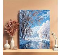 Yoonqun Winter Woods River Paint by Numbers for Adults,Paint by Numbers Kits on Canvas Without Frame DIY Acrylic Oil Painting Kit for Beginner with Paint Brushes for Home Wall Decor 26x30 inch