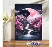 Yoonqun Yin Yang Landscapes River Paint by Numbers for Adults,Paint by Numbers Kits on Canvas Frameless DIY Acrylic Oil Painting Kit for Beginner with Paint Brushes for Home Wall Decor 12x16 inch