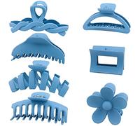 YOOOYOOO Blue Hair Claw Clips, Lightweight Big Strong Hold Nonslip Matte Claw Hair Clips for Thick Hair & Thin Hair & Curly Hair, 90's Vintage Jaw Clips for Women & Girls, With Organza Storage Bag
