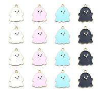 Yooqferno 40Pcs Halloween Charms 4 Color Ghost Charms White Black Pink Blue 18×18×1mm with Hole for Bracelets Necklace Dangle Earring Keychain Jewelry Making Accessory Halloween Decoration