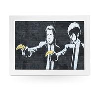 yoosh Portable Lap Desk Tray (Banksy Pulp Fiction) Handmade Wooden Frame, Beanbag Cushioned Bottom | Computers, Laptops, Meals, Food | L0473 White