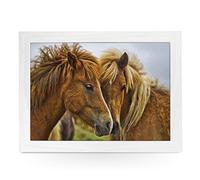 yoosh Portable Lap Desk Tray (Brown Horses) Handmade Wooden Frame, Beanbag Cushioned Bottom | Computers, Laptops, Meals, Food | L0030 White