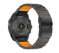 YOOSIDE 22mm Lightweight Titanium Silicone Watch Strap for Garmin Fenix 8 / epix Pro 47mm, Elevate Dual-Layer Wristband with Flip-Lock Clasp for Approach S70 47mm / Fenix 7/6/5 (Black-Orange)