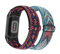 YOOSIDE 2PCS Elastic Strap for Fitbit Charge 5/ Charge 6, Soft Nylon Stretchy Loop Wristband Strap with Adjustable Buckle for Fitbit Charge 5 Advanced Tracker (Red Blue-Blue Pink)