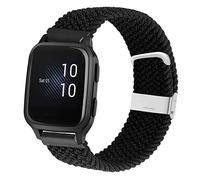 YOOSIDE for Garmin Venu 2 Plus/Venu Sq/Vivoactive 5 Braided Loop Watch Strap, 20mm Elastic Soft Stretchy Nylon Wristband Strap with Adjustable Clasp for Vivomove 3,Forerunner 158 (Black)