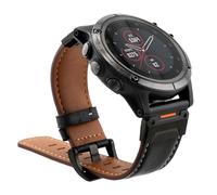 YOOSIDE QuickFit 22mm 26mm Genuine Leather Watch Strap for Garmin Fenix 8 / epix Pro/Instinct 3, Retro Classic Soft Wristband for Fenix 7/6 /5, Enduro, Tactix Delta, Quatix 8 (Black, 26mm)