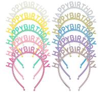 Yoosit 10 Colors Pack Bulk Candy Rainbow Colorful Pearl Plastic Happy Birthday Headbands Thin Plain Headbands Skinny Hair Bands Clasps Tiara Crown DIY Party Hair Accessories for Kids Girl Women