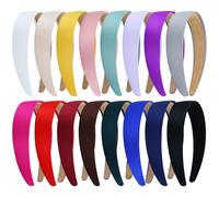 Yoosit 16 Pack Multicolor Satin Cloth Fabric Covered Thin Slim Plain Plastic Headband Hair Band Hoops Base for Women Men Girls Teens Kids Hair Accessories (Multicolor D, Width: 3 cm / 1.2")