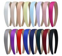 Yoosit 16 Pack Multicolor Satin Cloth Fabric Covered Thin Slim Plain Plastic Headband Hair Band Hoops Base for Women Men Girls Teens Kids Hair Accessories (Multicolor C, Width: 2.5 cm / 1")