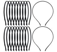 Yoosit 20 Pack Black Satin Cloth Fabric Covered Thin Metal Headbands DIY Crafting Plain Base Head Band Skinny Hard Hairbands (Black A-0.5 cm/0.2" Wide)