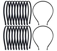 Yoosit 20 Pack Black Satin Cloth Fabric Covered Thin Metal Headbands DIY Crafting Plain Base Head Band Skinny Hard Hairbands (Black B-0.7 cm/ 0.28" Wide)