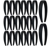 Yoosit 20 Pack Black Satin Cloth Fabric Covered Wide Plastic Headbands DIY Crafting Plain Base Head Bands Hard Hairbands (Black C)