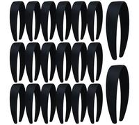 Yoosit 20 Pack Black Satin Cloth Fabric Covered Wide Plastic Headbands DIY Crafting Plain Base Head Bands Hard Hairbands (Black D)