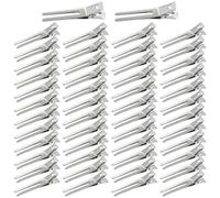 Yoosit 50 Pack 4.5cm/1.8" Metal Craft DIY Plain Blank Duckbill Alliagator Double Prong Hair Clips Barrettes Salon Hairdressing Styling Sectioning Hair Clips Pins for Women Girls Teens Kids (Silver)