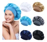Yoosit 6 Pack Colors Satin Lined Silky Sleeping Bonnets Sleep Caps Curly Long Hair Protector Night Large Adjustable Wide Brim Band Sleep Hats Hair Wraps for Women Men Girl (Neutral Colors)