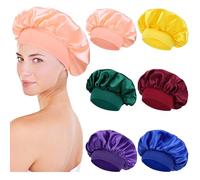 Yoosit 6 Pack Colors Satin Lined Silky Sleeping Bonnets Sleep Caps Curly Long Hair Protector Night Large Adjustable Wide Brim Band Sleep Hats Hair Wraps for Women Men Girl (Mix Colors)