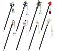 Yoosit 8 Pack Chinese Wood Hair Sticks With Tassel, Dangling Crystal Beads, Charm Fork - Long Straight Chopstick Picks for Twist Bun Holder - Women's Accessories