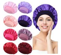 Yoosit 8 Pack Colors Satin Lined Silky Sleeping Bonnets Sleep Caps Curly Long Hair Protector Night Large Adjustable Wide Brim Band Sleep Hats Hair Wraps for Women Girls (Feminine Colors)