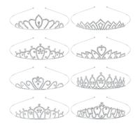 Yoosit 8 Pack Silver Thin Metal Sparkly Glitter Rhinestone Crystal Crown Headbands Wedding Prom Birthday Party Princess Hair Bands Tiaras Accessories for Kids Girls Teens Women Brides