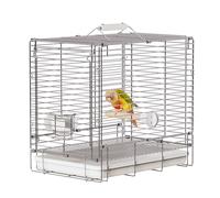 YOOSO WING Bird Carrier Travel Cage - Stainless Steel Portable Folding Bird Cage with Parrot Feeder Cups & Standing Perch for Parrots Conures Lovebird Cockatiel Parakeets (White)