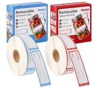 Yoosso 1000 Pcs Removable Food Labels Roll, 2.5x7.6cm Waterproof Freezer Labels with Red/Blue Border, No Residue Date Stickers for Jars Containers, Kitchen Pantry Organisation