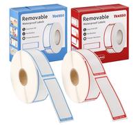 Yoosso 1000 Pcs Removable Food Labels Roll, 2.5x7.6cm Waterproof Freezer Labels with Red/Blue Border, No Residue Easy Peel Stickers for Jars Containers, Kitchen Pantry Organisation