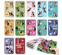 Yoosso 12 Pack Small Notebooks Boston Terrier Dog Design, 12.7x7.6cm Spiral Notebook Small Pocket Size Note Pads Mini Notebooks for Party Bags, Memo Book for Women Office School Writing