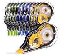 Yoosso 12 Pcs Correction Tape, 12m x 5mm, Total 144m, White, Mouse for Student Office Home School Use (Yellow, Blue, Green)