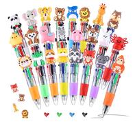Yoosso 24 Pcs Mini Multicolor Pens All in One 4 in 1 Cute Pens, Party Bag Fillers Cute Animal Pen Pass The Parcel Prizes Ballpoint Pen End of School Year Gifts For Students Bulk