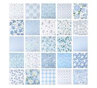 Yoosso 25 Pcs Blue Fat Quarters Fabric Bundles, 25 x 25 cm Cotton Fabric Bundles for Quilting Projects, Soft Natural Material for Sewing, DIY Crafts, Patchwork, Home Decor, Patchwork